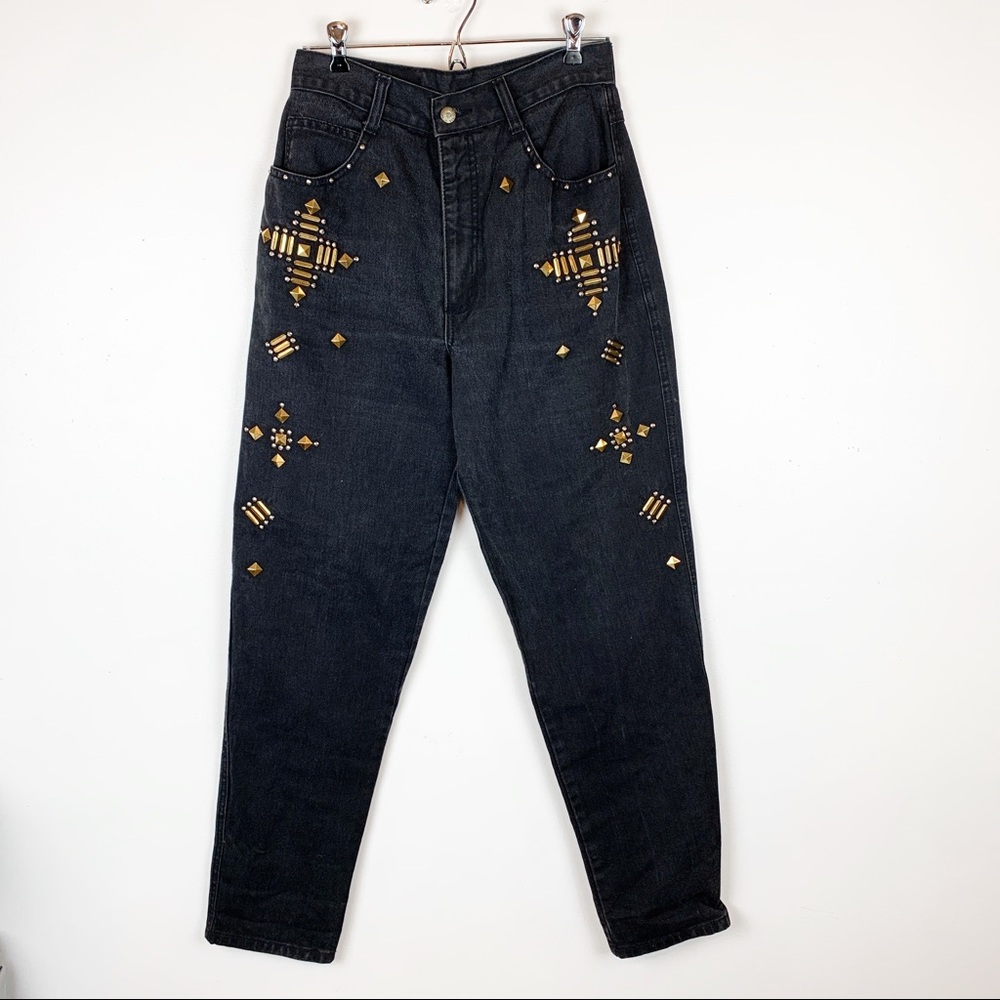 VINTAGE STUDDED MOM JEANS ULTRA HIGH RISE BAGGY 10